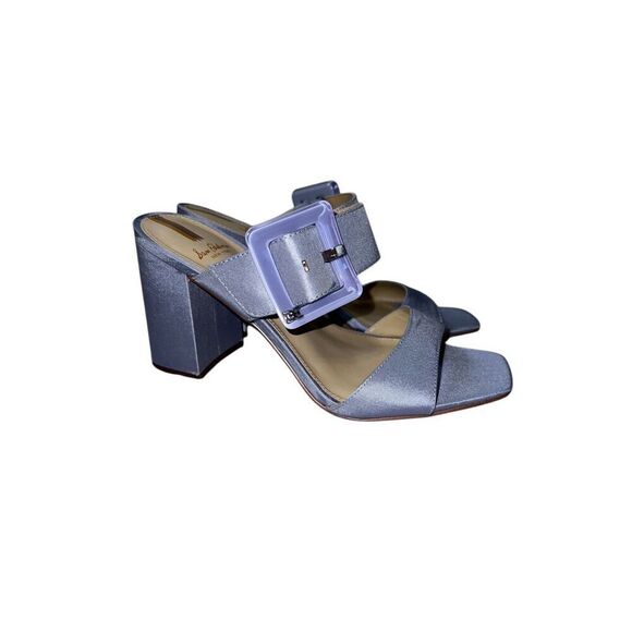 NEW! Lavender Satin BLOCK Heel Buckle Mules US7 - Picture 1 of 8